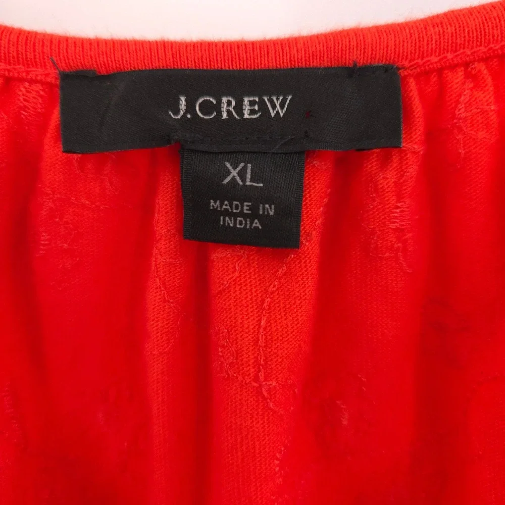 J.Crew Peasant Blouse Women‎ XL Orange Embroidered Tassel Tie Boho Cotton Top